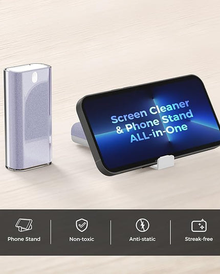 CLICK CLEAN Touchscreen Mist Cleaner, Screen Cleaner, All in One Screen Cleaner Spray with Microfiber and Phone Stand for All Phones, Laptop and Tablet Screens (Purple), W5131