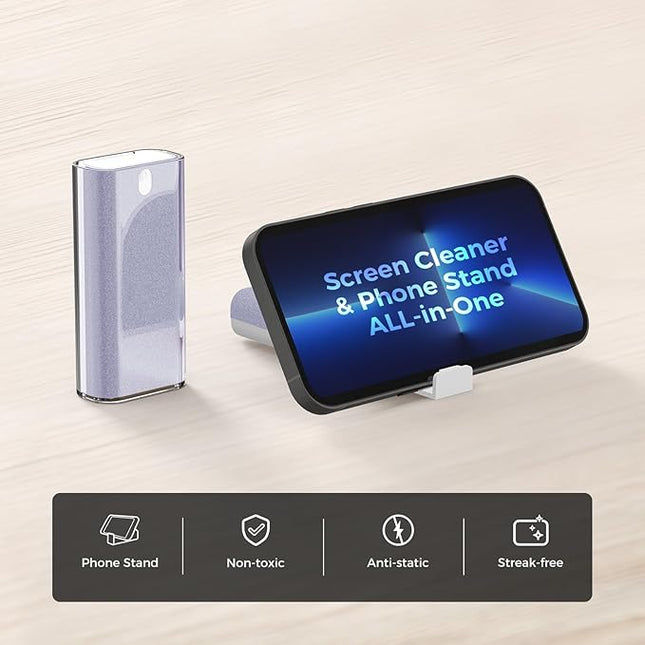 CLICK CLEAN Touchscreen Mist Cleaner, Screen Cleaner, All in One Screen Cleaner Spray with Microfiber and Phone Stand for All Phones, Laptop and Tablet Screens (Purple), W5131