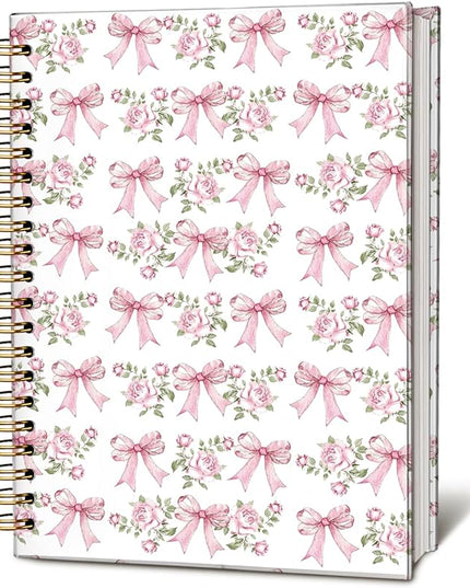Bow Floral Journal, pink Floral Botanical Notebook, Flower Notebook, Pink Girly Journal, Preppy Gifts for Women, Floral Hardcover Spiral Notebook 80 Sheets -160 Pages 5.5x8.3 Inch
