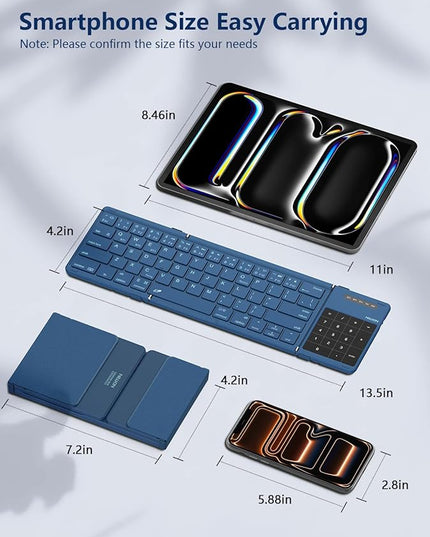 Nillkin Foldable Bluetooth Keyboard with Touchpad & Number Pad, Portable Bluetooth Keyboard with Full Size Keys, Pocket-Sized Wireless Travel Keyboards for iPad, Smartphone, Tablet and Laptop Blue
