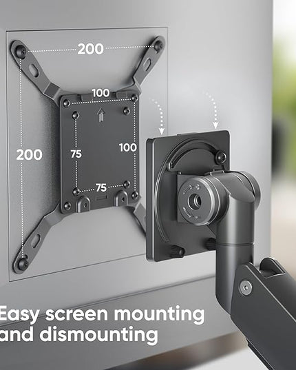 ONKRON Heavy Duty Monitor Arm for 17-57 Inch Screens up to 59.4 lbs, Ultrawide Screen Mount with Adjustable Gas Spring, VESA 75x75-200x200, Single Arm Monitor Mount for Desk, Clamp & Grommet Black