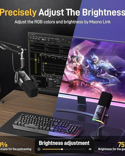 MAONO USB/XLR Dynamic Microphone for Gaming Streaming,Computer PC Microphone with Software-RGB, Mute Button, 48kHz/24bit Podcasting Desktop Mic for YouTube Video Recording PD100X