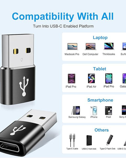 USB to USB C Adapter 10 Pack,USB to USB-C Adapter,USB Type C Male Female Adaptor,USBA Converter for iPhone 16 15 14,MacBook Pro,iPad,Car Charger,Black
