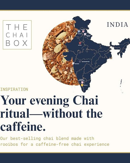 The Chai Box Loose Leaf Masala Chai - Gluten & Caffeine Free | Organic Rooibos Tea made with Ginger, Clove, Cinnamon, Cardamom, Fennel (Pack of 1) 2.5 oz | Makes 25 Cups | Small Batch Loose Leaf Tea with Whole, Premium Spices