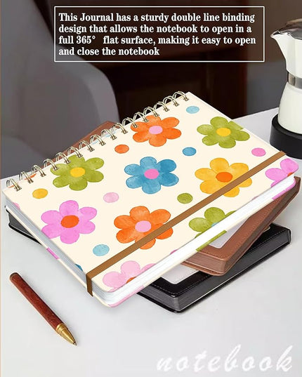 Spiral Journal Notebook for Women, Hardcover A5 College Ruled Notebook, 120 Pages, Thick Paper, Cute Lined Journal for School, Office & Work, 6 x 8.4 in(Cute Colorful Flower)