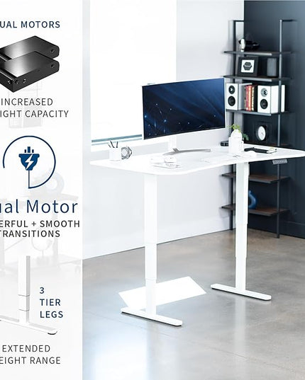 VIVO Electric 63 x 32 in Dual Motor Standing Desk, Memory Height Adjustment, 2B Series, White Top White Frame, DESK-KIT-2W1W