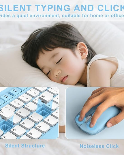 Wireless Keyboard and Mouse Combo, Full-Sized Wireless Keyboard and Adjustable DPI Mouse, 2.4GHz USB Receiver, Silent Keyboard and Mouse for PC, Windows, MAC, Desktop, Laptop(Sky Blue-B)