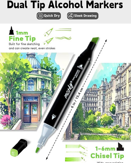 320 Colors Alcohol Markers with Free App, Chisel & Fine Tip Alcohol-Based Marker Set for Adults, Dual Tip Artist Markers for Drawing, Coloring Illustration, Painting and Great Gift Idea