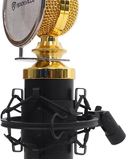 Rockville RCM02 Pro Studio Condenser Microphone, Cardioid Pattern, All-Aluminum Chassis with Steel Basket, Dual Connectivity XLR and 3.5mm, Shock Mount, Cables, for Recording and Podcasting