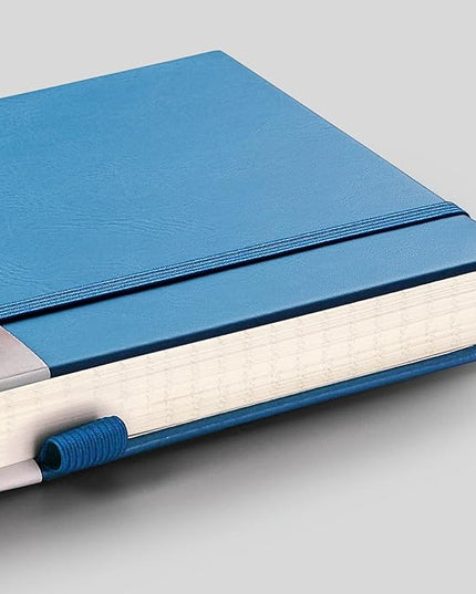 EMSHOI A5 Graph Paper Notebook Journal - 256-Page Hardcover, 120gsm Thick Ink-Proof Paper, PU Leather Cover with Inner Pocket, Portable 5.75"x8.38" Size for Work, Math, Engineering – Light Blue