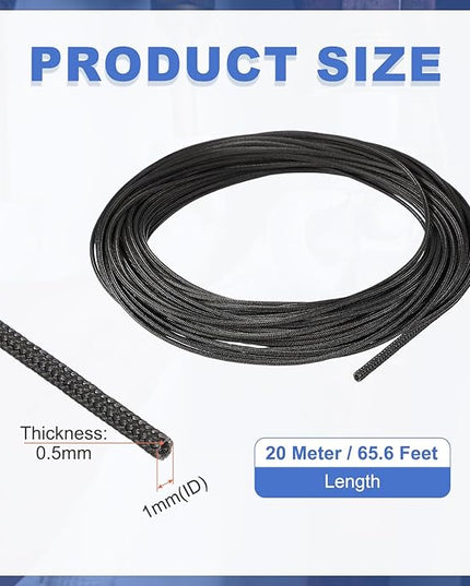 uxcell Insulation Cable Protector,1mm/0.04 Inch-20m/66 Feet High Temp Fiberglass Sleeve Black