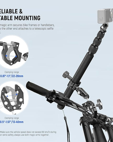 NEEWER Motorcycle Camera Mount Kit, Bicycle Handlebar Invisible Selfie Stick, 360° Ball Heads, Super Clamps & Cleaning Cloth, Compatible with GoPro Insta360 DJI AKASO Action Cam Video Recording, GP-30