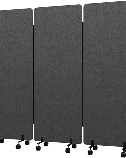 Soundproof Room Divider with Wheels, 66in Office Dividers for Sound Proofing & Reducing, 3 Panel Sound Proof Dividers for Office Partitions Portable Temporary Wall Acoustic Wall Divider，Dark Grey