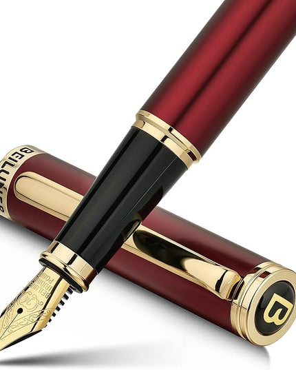 BEILUNER Red Fountain Pen,Stunning Luxury Pens with 24K Gold Finish, Gorgeous 24K Gilded Nib(Medium), Fancy Pen Gift for Men&Women -Ink Converter-Elegant,Professional,Office,Nice Pen for Writing