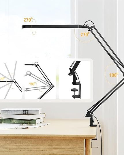 SKYLEO Desk Lamp for Home Office, Eye Comfortable LED Desk Light for Long Hours, Adjustable Swing Arm with Memory Function, Black