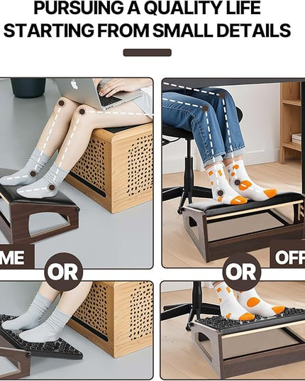 Ergonomic Foot Rest, 4 Adjustable Height Foot Stool,Footrest Under Desk， Flip Over Office Desk Foot Rest, Improving Posture, Promoting Blood Circulation（Espresso）
