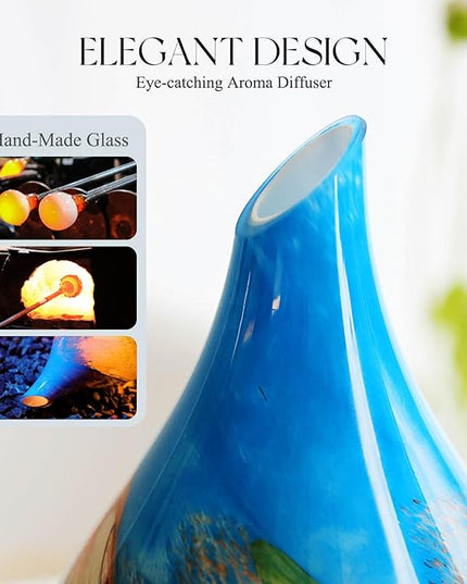 Porseme 280ml Essential Oil Diffuser Glass Color Changing Aroma Air Diffusers Aromatherapy Ultrasonic Cool Mist Humidifier 7 Running Hours Waterless Auto-Off for Sleeping, Yoga, Office (Blue Grass)