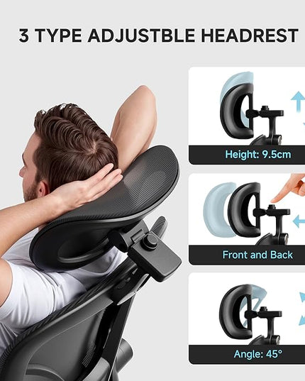 Ergonomic Office Chair, 330LBS Desk Chair with 3-Level Lumbar Support & Headrest, Breathable Mesh Backrest, Flip-Up Armrests for Home Office and Gaming, Black
