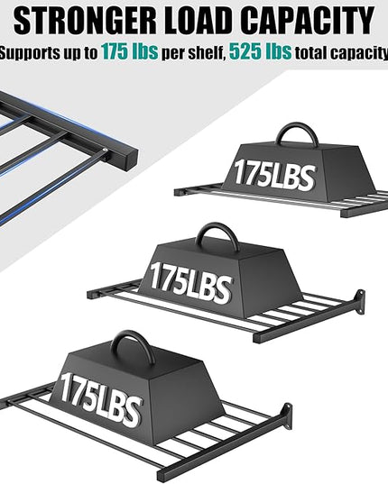 EVERHANGER Wall Mount Garage Storage Shelves, 33in x 24in Heavy Duty Shelf Organizer for Storage Bins, Power Tools, Holds 525lbs, 2 Pack Black