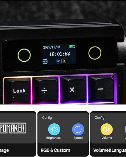 EPOMAKER TH108 PRO Full Size Mechanical Keyboard with Screen & Knob, Wireless Gaming Keyboard with 10000mAh, Creamy Gasket, Hot Swap, Custom Driver, RGB Backlight (Black, Creamy Jade)