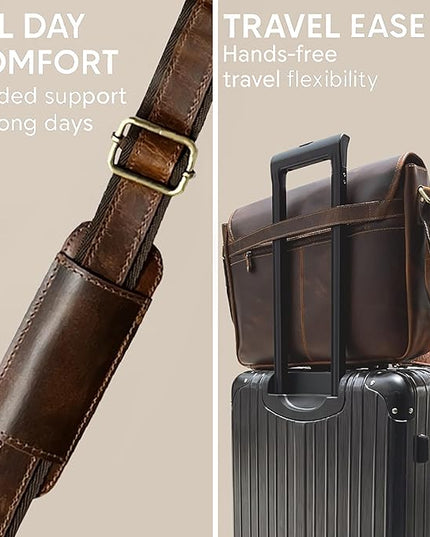 Leather Messenger Bag for Men 16" Full Grain Leather Laptop Bag Vintage Crossbody Office Satchel Travel Shoulder Bag