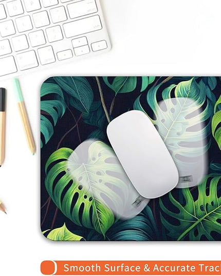 Square Mouse Pad Green Leaves, Personalized Premium-Textured Custom Mouse Mat Design, Washable Mousepad Cloth, Non-Slip Rubber Base Computer Mouse Pads for Wireless Mouse