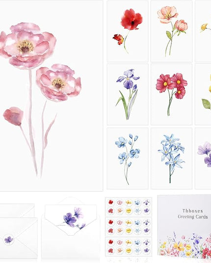 Blank Cards and Envelopes, 40 Pack Blank Cards 4x6 Inches (10 Floral Designs), Elegant Blank Greeting Card, Blank Note Cards with Sealing Stickers for Birthdays, Weddings, Most Other Occasions