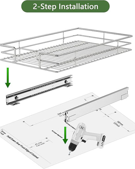 LOVMOR Pull Out Cabinet Organizer 14"W x 21"D, Kitchen Cabinet Pull Out Shelves Slide Out Storage