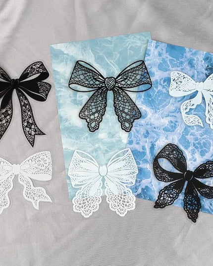 20Pcs Lace Bow Stickers for Scrapbooking Junk Journal Supplies Black White Bows PET Stickers for Journaling Scrapbook Sticker Pack Collage Vintage Decorative Sticker Stationery Decals for Crafts
