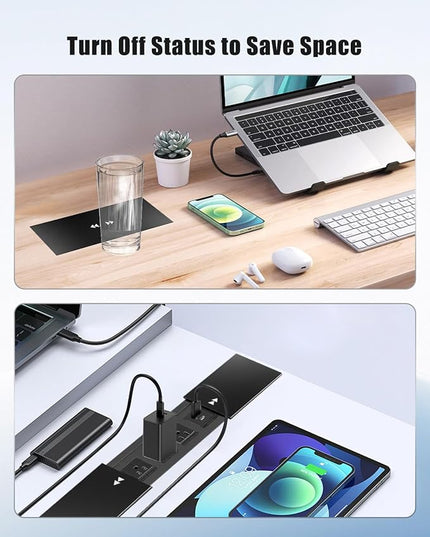 Connectivity Box Conference Table Power Box with 3 Power Sockets + 2 USB Charger, 9.8ft Power Cord, Aluminum Alloy Embedded Tabletop Outlet for Office, Conference Room, Kitchen Countertop