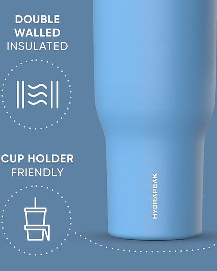 Hydrapeak Voyager 40 Oz Stainless Steel Tumbler with Handle, Insulated Water Bottle With Straw & Lid, Cupholder Friendly Reusable Travel Mug (Maya)