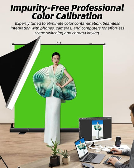 78.7 x 82.7in Large Collapsible Green Screen Backdrop,Portable Retractable Photo Background Chroma Key Panel with Stand Photography Backdrops for Video Conference,Photographic Studio,TikTok