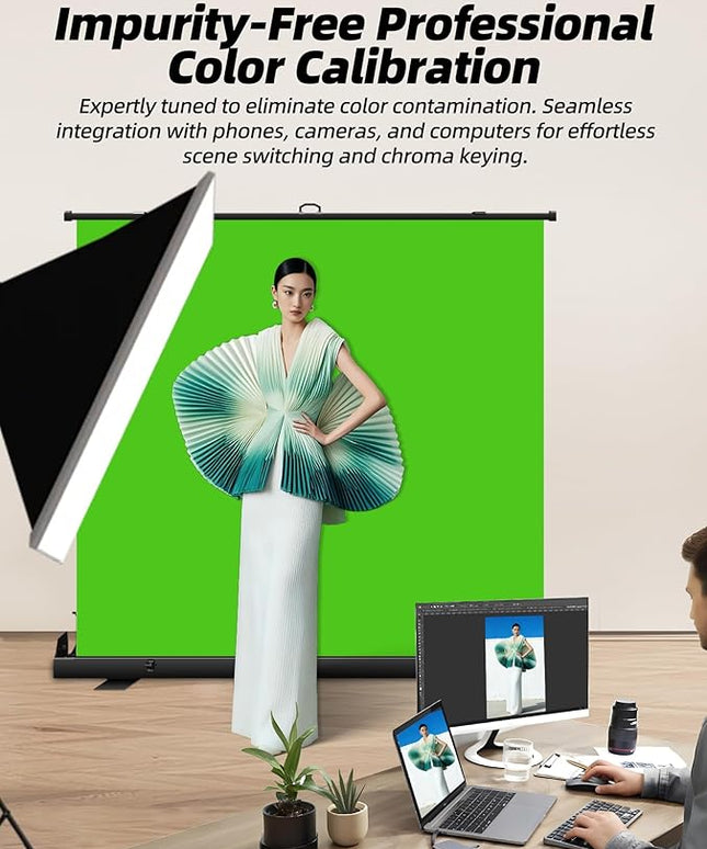 78.7 x 82.7in Large Collapsible Green Screen Backdrop,Portable Retractable Photo Background Chroma Key Panel with Stand Photography Backdrops for Video Conference,Photographic Studio,TikTok