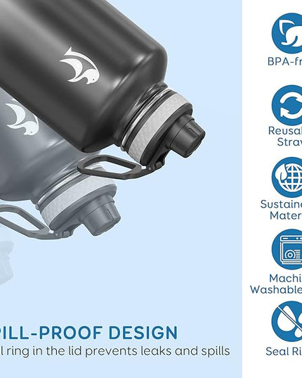 Coolflask Water Bottle 87 oz with Straw, 2/3 Gallon Insulated Stainless Steel 3 Lids Large Water Jug Wide Mouth for Sports or Office, Non-BPA Keep Cold Up to 48 Hrs or Hot Up to 24 Hrs, Piano Night