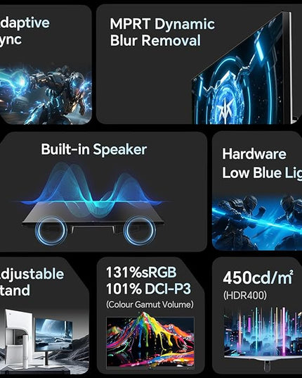 KTC Gaming Monitor 27 Inch | 2K@200Hz (OC 210Hz) | Built-in Speakers | Fast IPS Panel | 1ms Response Time (MPRT) | 450 cd/㎡ Brightness, HDR400 | Adaptive Sync | 131% sRGB, 97% DCI-P3, ΔE＜2 | White