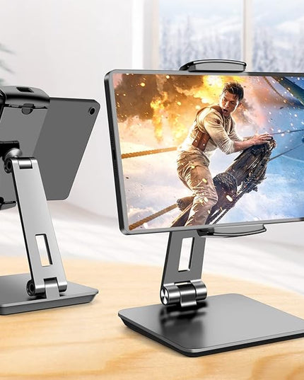 ROADOM Tablet Stand, Adjustable 360° Swivel Bracket, 180° Tiltable Clamp,Foldable Tablet Holder for 4.7-17.3'' iPhone/iPad/Tablet/Portable Monitor, Aluminum Alloy, Black