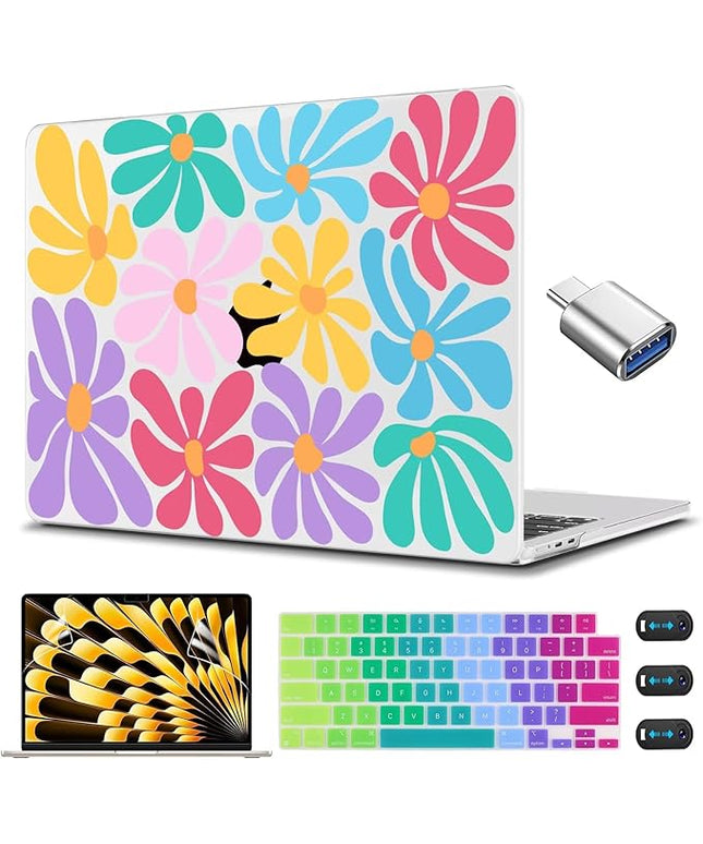 CISSOOK Compatible with MacBook Air 13.6 inch Case 2022 2023 2024 2025, Hard Shell Case Keyboard Cover for MacBook Air 13.6 M4 M3 M2 A3240 A3113 A2681, Minimalist Style Floral