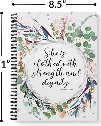 Gotcha Covered Notebooks Softcover Clothed With Strength 8.5" x 11" Religious Spiral Notebook/Journal, 120 College Ruled Pages, Durable Gloss Laminated Cover, Black Wire-o Spiral. Made in the USA
