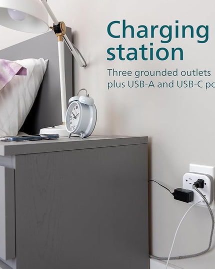 Philips EZFit 3-Outlet Surge Outlet Extender with USB, 1 USB-A, 1 Type-C, Adapter Spaced, Charging Station, 12W, 980 Joules, 2 Pack, White - SPP3605W/37