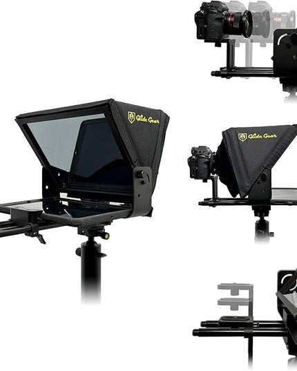 Glide Gear TMP 500 Teleprompter – DSLR, Tablet, Smartphone – 12" Glass, 15mm Rails, Hard Case, No Assembly
