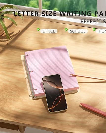 Pink Loose Leaf Paper 200 Sheets Colored Filler Paper 2 Pack 8 * 10.5 College Ruled 3-Hole Punched Paper for 3-Ring Binders Notebook Lined 8" x 10.5"