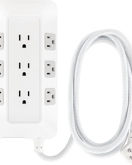 GE 9-Outlet Surge Protector, 2480J, 6ft. Braided Cord, Extensoin Cord for School, Home, Office, White – 82596