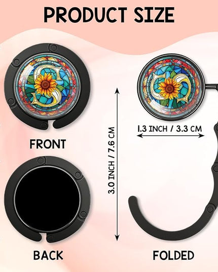 YAZMEEN Stained Glass Initial Foldable Purse Hook for Table, Stained Glass Letter S, Women's Handbag Hanger Holder, Portable Purse Table Hanger, Funny Desk Hook Gifts for Mom Wife Sister Friend BFF