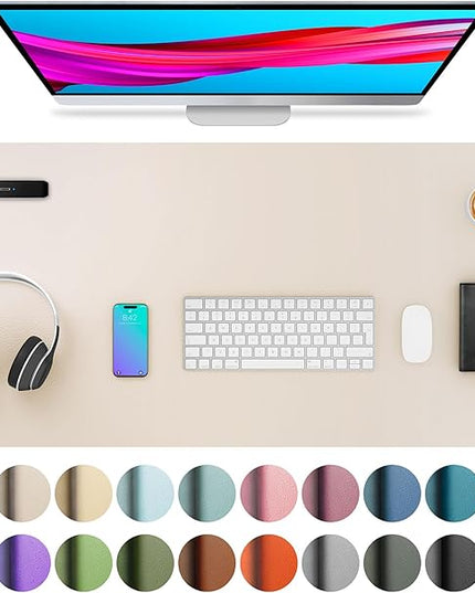 Aothia Large PU Leather Desk Pad Protector – Non-Slip Mouse Pad & Writing Mat for Office/Home, Waterproof, Easy to Clean (36" x 17", Eggshell)