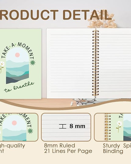FDHSPAAM Sage Green Mental Health Spiral Journal Notebook 5.5x8.3in, Take A Moment to Breathe Boho Inspirational Notebooks for Note Taking, Therapy Office Must Haves, Hardcover Notebook Journal