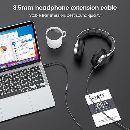 MOSWAG 3.28FT/1Meter 3.5mm Extension Cable Audio Male to Female Stereo Extension Adapter Nylon Braided Cord Compatible for Home/Car Stereos Smartphones Headphones Tablets Media Players and More