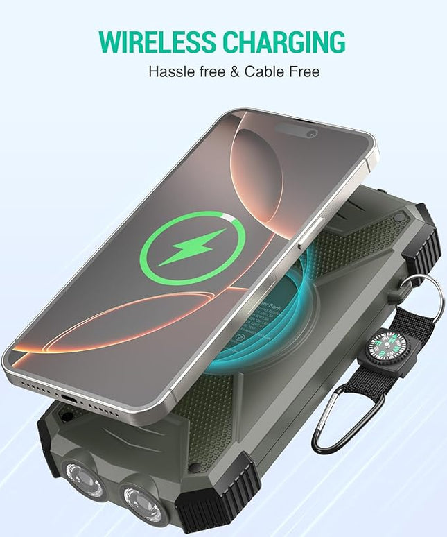 BLAVOR Solar Power Bank 10,000mAh, Portable Wireless Charger, 20W Fast Charging External Battery Pack with USB C for Cell Phones, Solar Panel Charging with Dual Flashlight for Camping