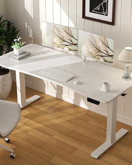 Veken 55 x 23.6 Inch Electric Standing Desk with Adjustable Height, Sit to Stand Computer Table for Study, Work or Gaming, Home Office Desk White