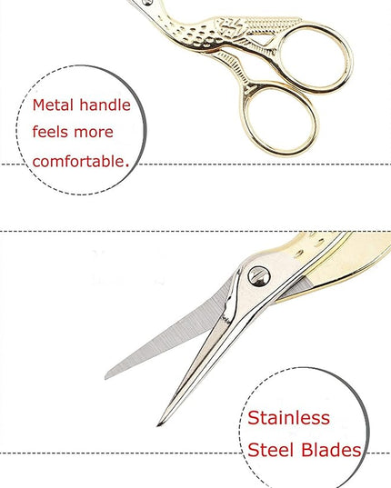 BIHRTC Gold Vintage Plum Blossom Scissors and Classic Crane Design Sewing Scissors for Embroidery, Sewing, Craft, Art Work & Everyday Use