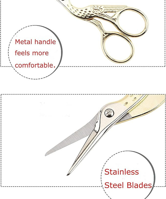 BIHRTC Gold Vintage Plum Blossom Scissors and Classic Crane Design Sewing Scissors for Embroidery, Sewing, Craft, Art Work & Everyday Use
